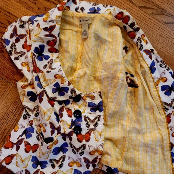 Anthropologie Elevenses Butterfly cap sleeve blazer jacket buttonup cardigan top - Picture 9 of 11